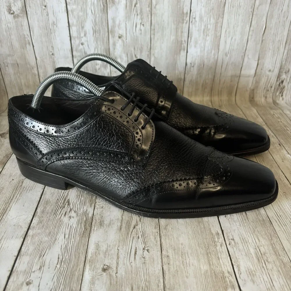 Mezlan Ponce Genuine Deerskin Polished Leather Wingtip - Black Mens's‎ Size 9 M